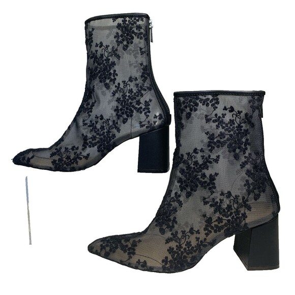 Ameri Vintage Sheer Embroidery Mesh Boots Black Floral Block Heel Size M US 7 - Picture 6 of 13